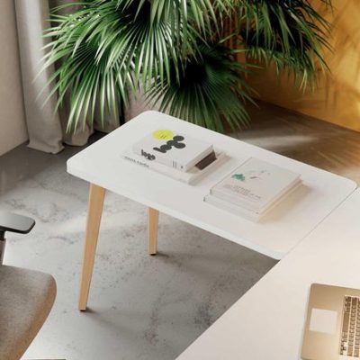 Bureau d’angle arrondi blanc Timber