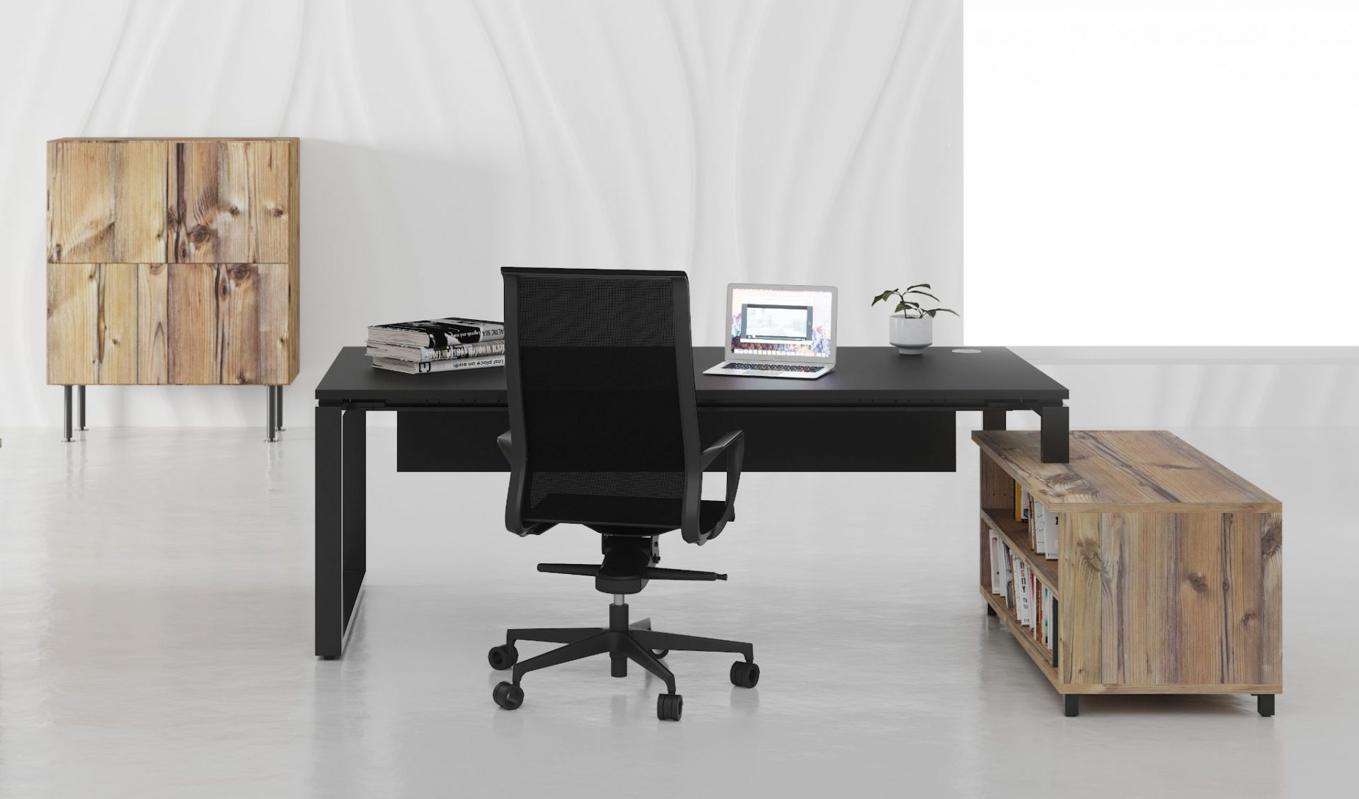 Bureau design bureau d'angle pivotant bureau en bois 2 étagères Volta WD