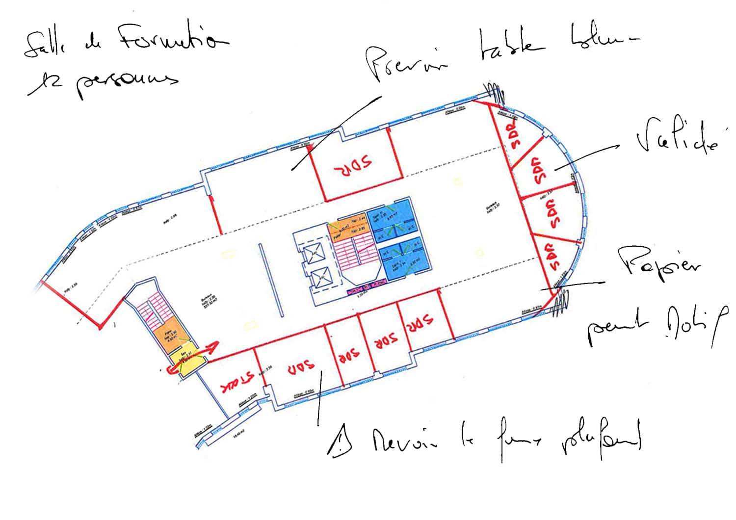 plan aménagement surface de bureau